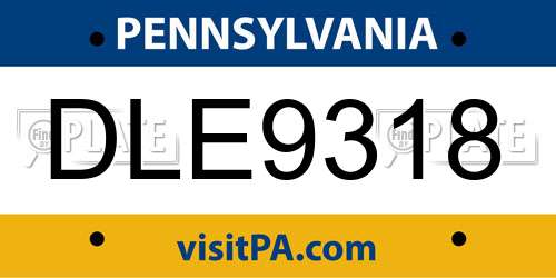DLE9318 Pennsylvania License Plate