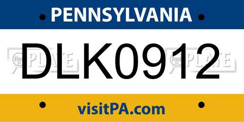 DLK0912 Pennsylvania License Plate
