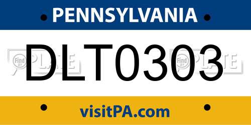 DLT0303 Pennsylvania License Plate