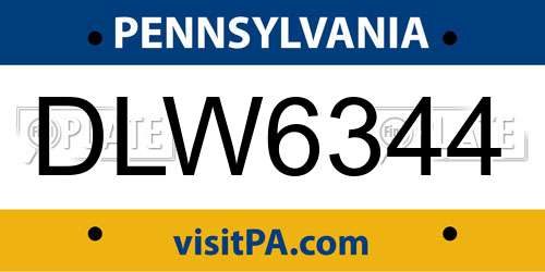 DLW6344 Pennsylvania License Plate