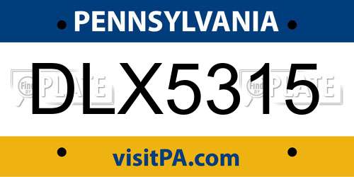 DLX5315 Pennsylvania License Plate
