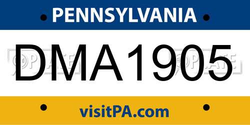 DMA1905 Pennsylvania License Plate