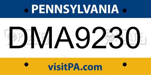 DMA9230 Pennsylvania License Plate