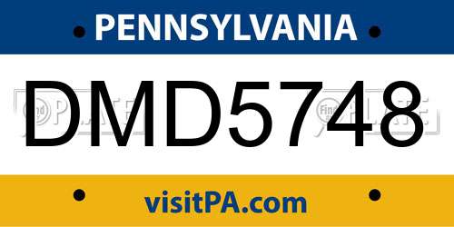 DMD5748 Pennsylvania License Plate