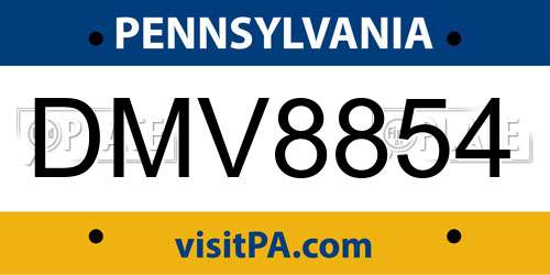 DMV8854 Pennsylvania License Plate