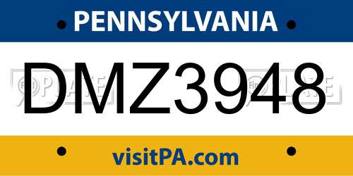 DMZ3948 Pennsylvania License Plate