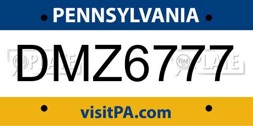 DMZ6777 Pennsylvania License Plate