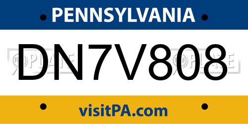 DN7V808 Pennsylvania License Plate