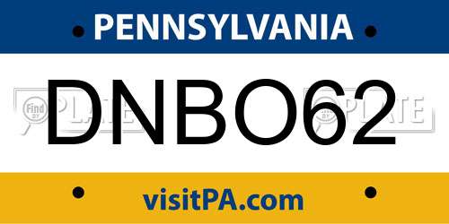 DNBO62 Pennsylvania License Plate