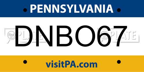 DNBO67 Pennsylvania License Plate