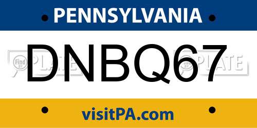 DNBQ67 Pennsylvania License Plate