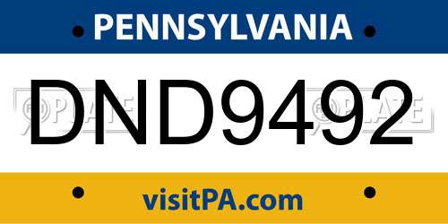 DND9492 Pennsylvania License Plate