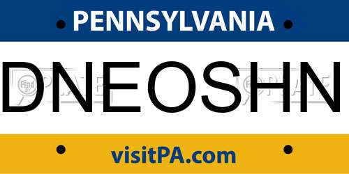 DNEOSHN Pennsylvania License Plate