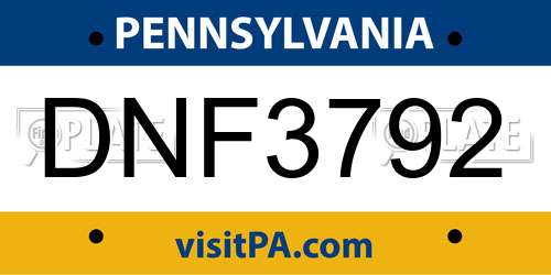 DNF3792 Pennsylvania License Plate