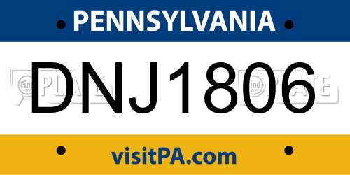 DNJ1806 Pennsylvania License Plate