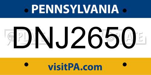 DNJ2650 Pennsylvania License Plate