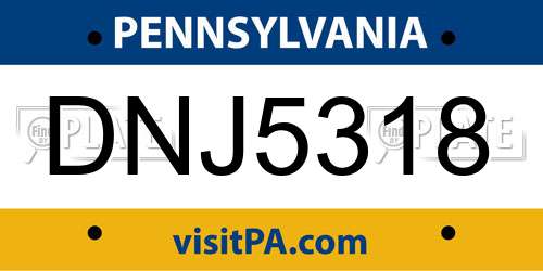 DNJ5318 Pennsylvania License Plate