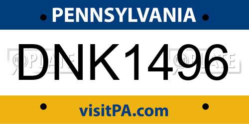 DNK1496 Pennsylvania License Plate