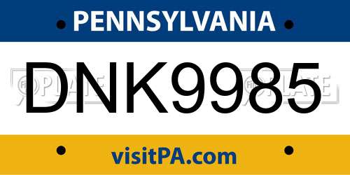 DNK9985 Pennsylvania License Plate
