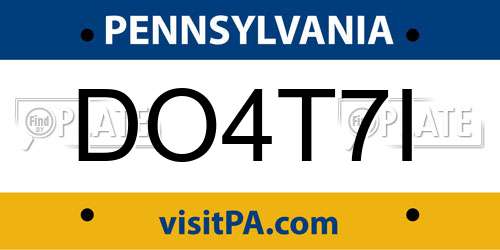 DO4T7I Pennsylvania License Plate