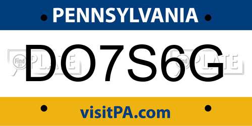 DO7S6G Pennsylvania License Plate