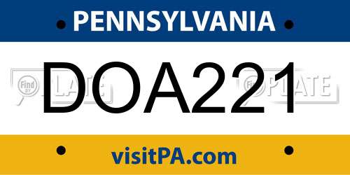 DOA221 Pennsylvania License Plate