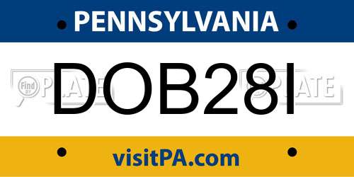DOB28I Pennsylvania License Plate