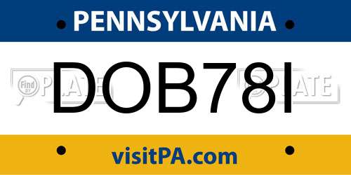 DOB78I Pennsylvania License Plate