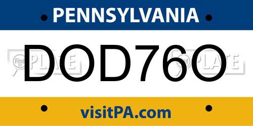 DOD76O Pennsylvania License Plate