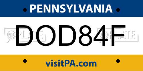 DOD84F Pennsylvania License Plate