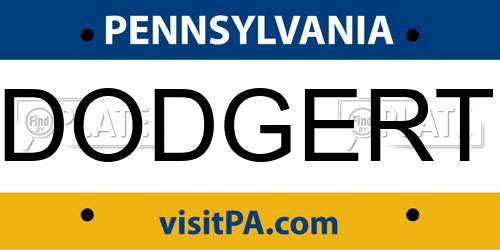 DODGERT Pennsylvania License Plate