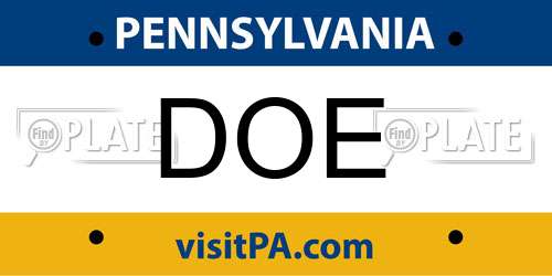 DOE Pennsylvania License Plate