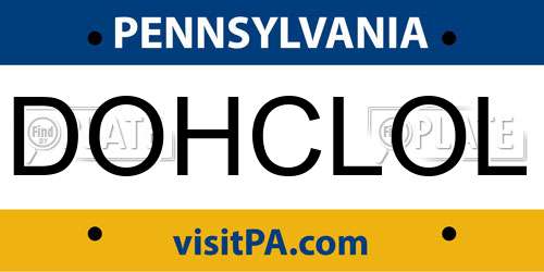 DOHCLOL Pennsylvania License Plate