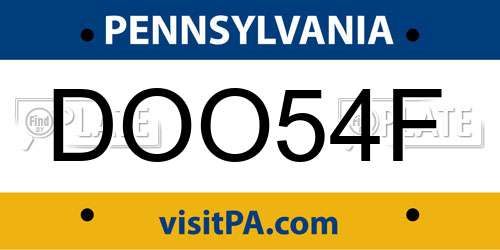 DOO54F Pennsylvania License Plate