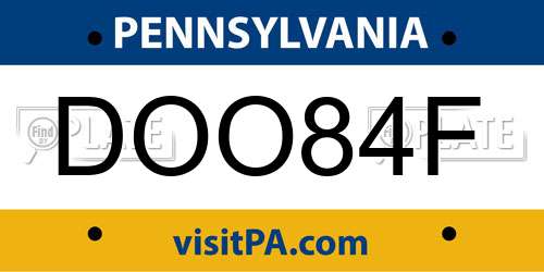 DOO84F Pennsylvania License Plate