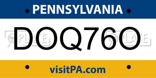DOQ76O Pennsylvania License Plate