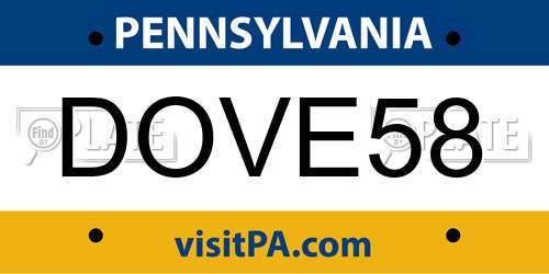DOVE58 Pennsylvania License Plate