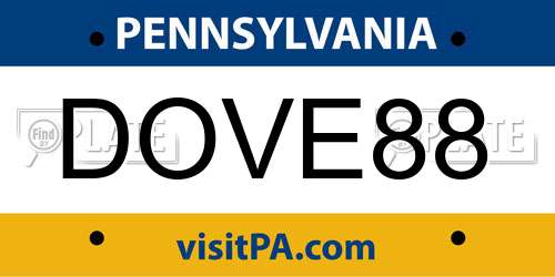 DOVE88 Pennsylvania License Plate