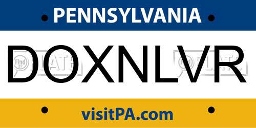 DOXNLVR Pennsylvania License Plate
