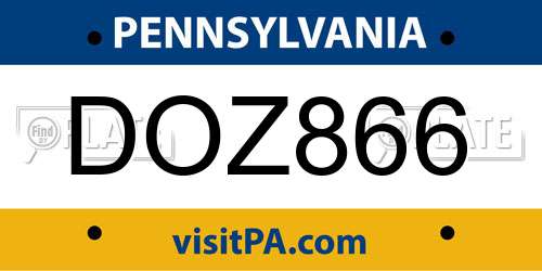 DOZ866 Pennsylvania License Plate