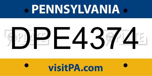 DPE4374 Pennsylvania License Plate