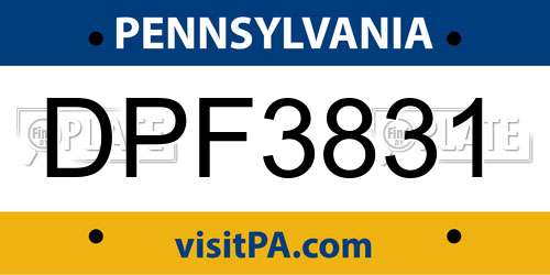 DPF3831 Pennsylvania License Plate