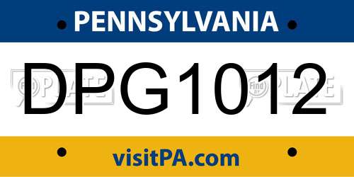 DPG1012 Pennsylvania License Plate