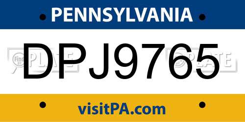 DPJ9765 Pennsylvania License Plate