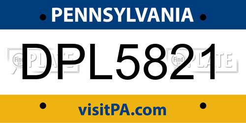 DPL5821 Pennsylvania License Plate