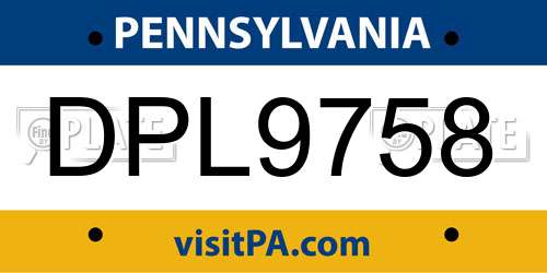 DPL9758 Pennsylvania License Plate