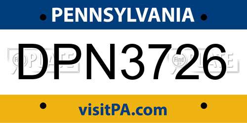 DPN3726 Pennsylvania License Plate