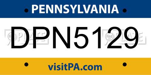 DPN5129 Pennsylvania License Plate