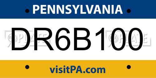 DR6B100 Pennsylvania License Plate
