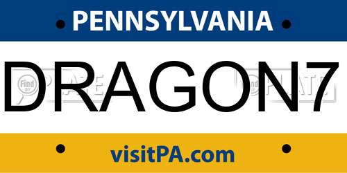 DRAGON7 Pennsylvania License Plate